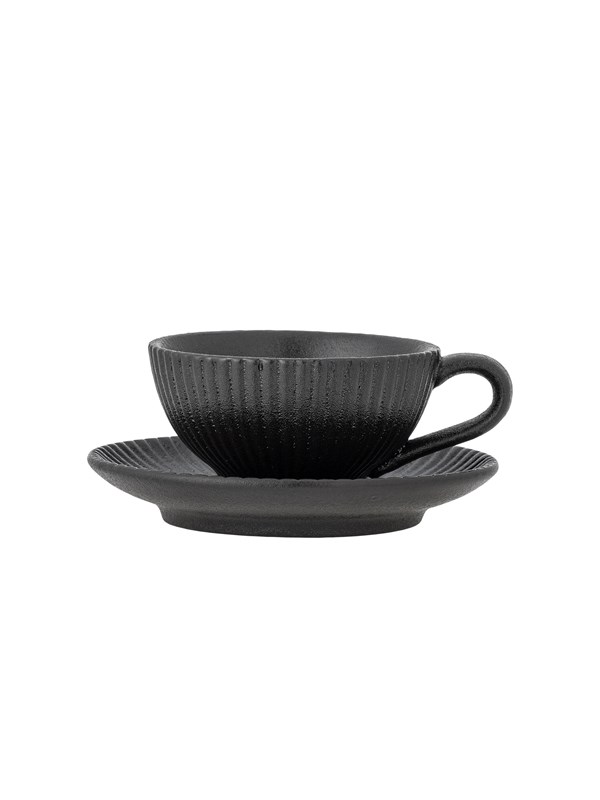 Bloomingville - Neri Cappuccinokop m/underkop, Sort, Stentøj, C:D9,5xH6/S:D13,5xH2,5 cm