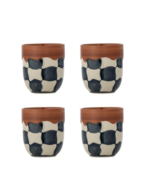 Bloomingville - Check Kop, Multifarvet, Stentøj - Ø9 Ã H10 cm, sæt med 4