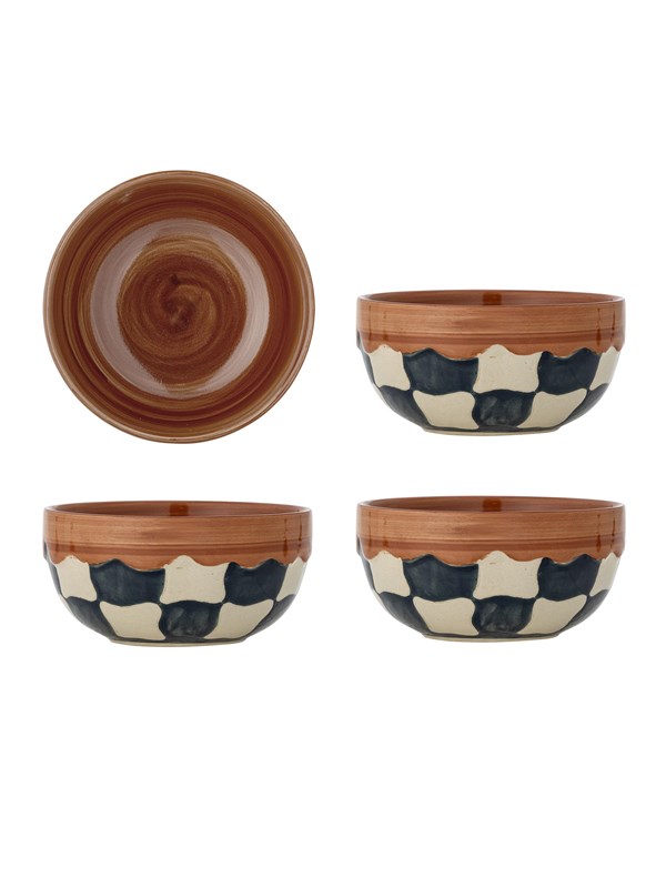 Bloomingville - Check Skål, Multifarvet, Stentøj - Ø14 Ã H7 cm, sæt med 4