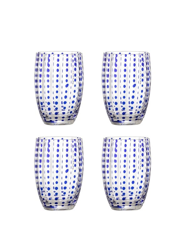Bloomingville - Brinley Drikkeglas, Blå, Glas - Ø7,5 Ã H11 cm, sæt med 4