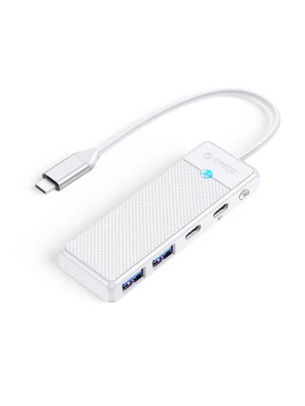 ORICO PAPW2AC-C3 USB Hub 4-port 2x USB-A 3.0 1x USB-C 3.0 with USB-C PD 100W charging 0.15m - white USB hub - USB 3.0 - 4 ports - Hvid