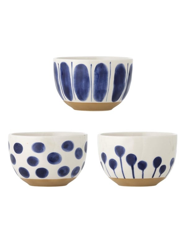Creative Collection - Linora Skål - Blå - Stentøj - Sæt Med 3 Stk
