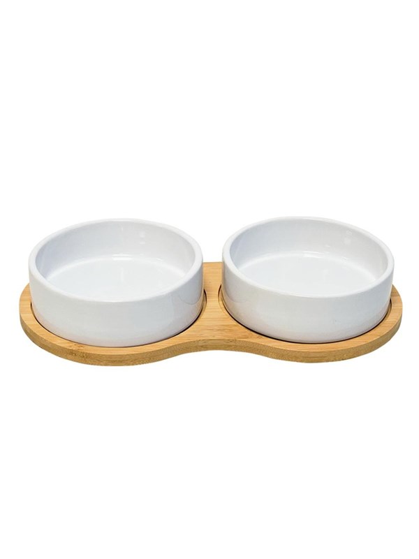 Hundebar i træ BAMBASSO - M, 2 x 2400 ml - Hvid