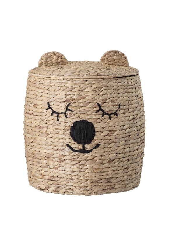 Opbevarings- og legetøjskurv til børneværelse Bloomingville Mini vandhyacint Ø42 x H50 cm bjørneformet med låg