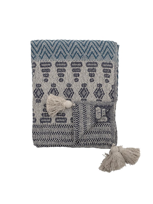 Bloomingville - Milas Plaid, Blå, Genanvendt Bomuld, L160xW130 cm