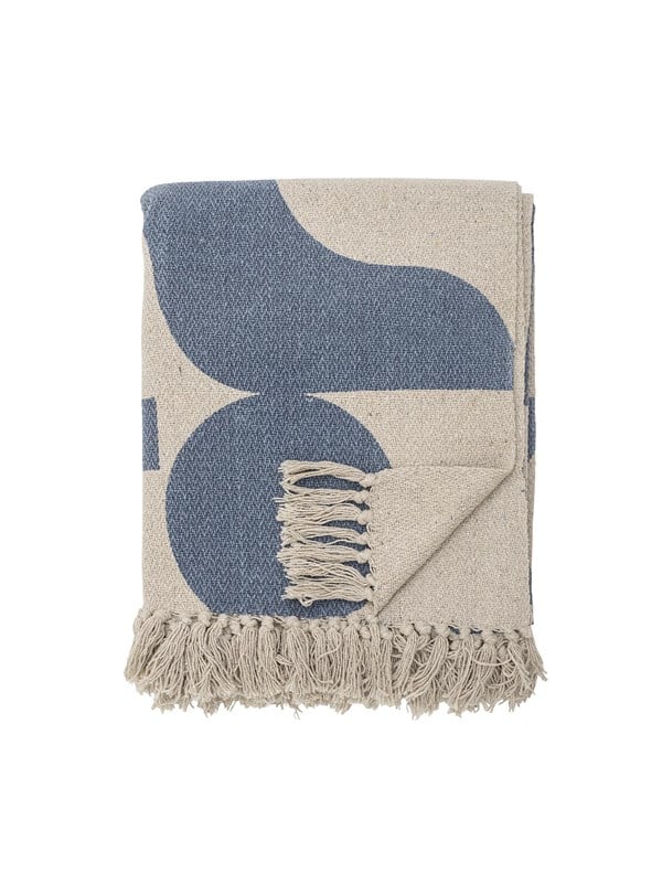 Plaid "Agno" beige m/ støvet blåt mønster - Bloomingville 130x160