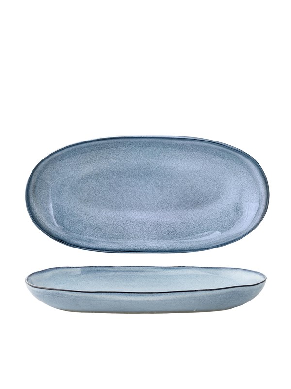 Bloomingville - Sandrine Serveringsfad, Blå, Stentøj - L34 Ã B16 cm