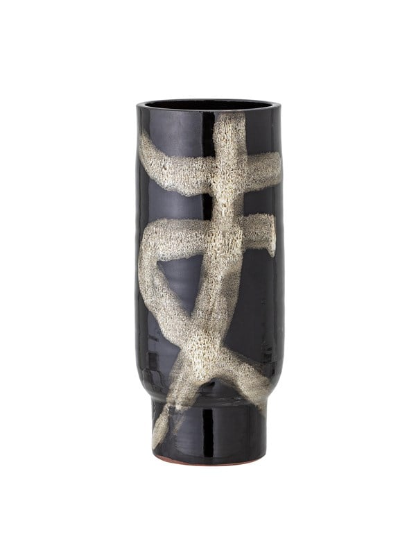 Bloomingville Vefa gulvvas - terracotta vase Ø11,5 x H28,5 cm med sort-hvid håndmalet mønster