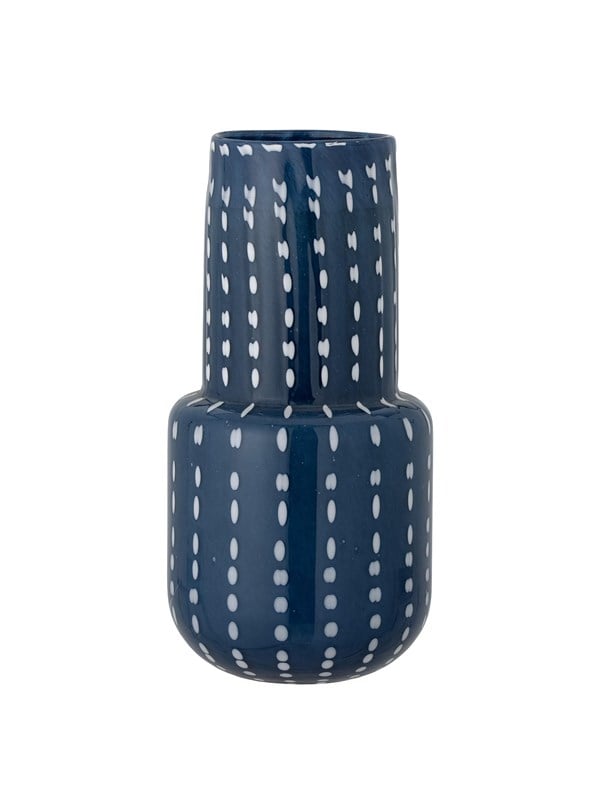 Vase Creative Collection Mayim mundblæst glas Ø17 x H35 cm blå med prikket mønster