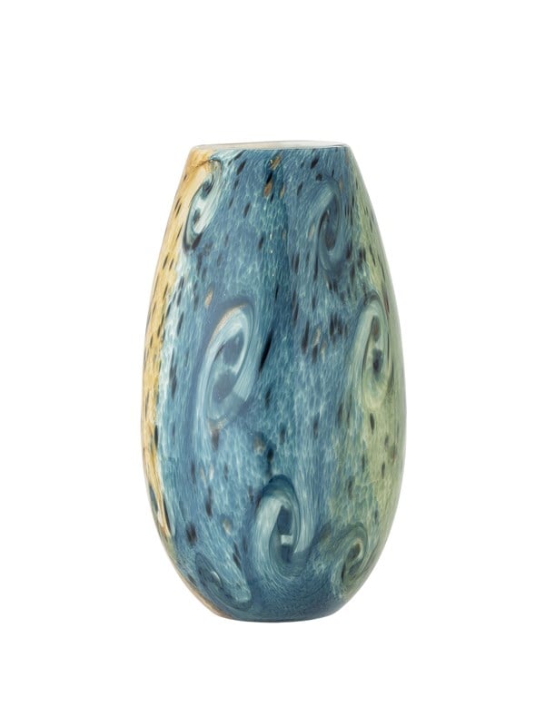 CREATIVE COLLECTION Kalian vase, rund - blå glas (H:29,5)