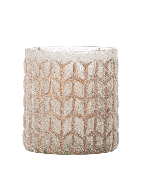 Fyrfadsstage rosa "Esther" frostet glas m/ mønster - Bloomingville H: 9