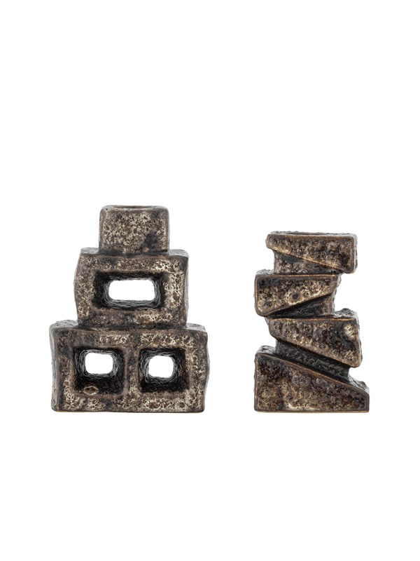 Bloomingville - Hale Lysestage, Brun, Stentøj, L6,5xH9,5xW5/L8,5xH11xW5 cm, Set of 2