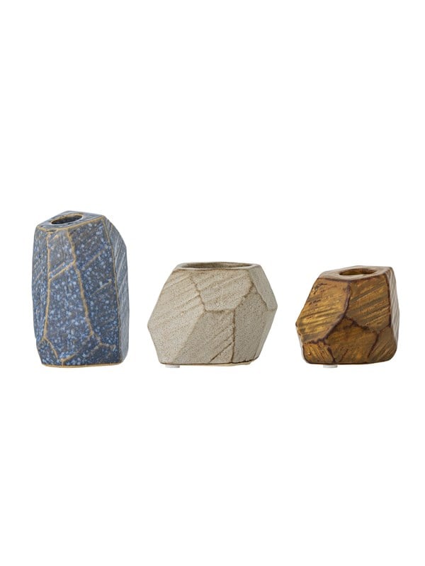 Bloomingville - Kimber Votive & Candle Holder, Multifarvet, Stentøj, D8,5xH6/D9,5xH7/D7xH11 cm, Set of 3