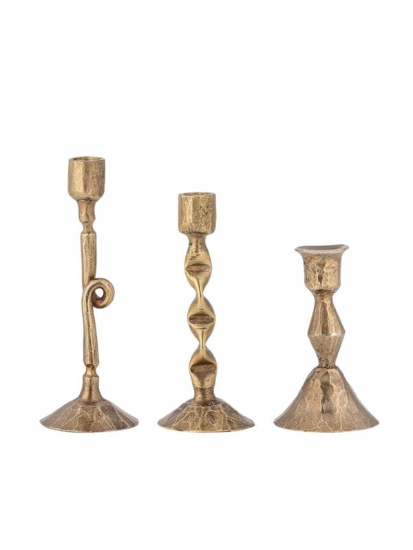 Bloomingville - Efsa Lysestage, Brass, Metal, H8xW5/H11xW4,5/H13xW5 cm, Set of 3
