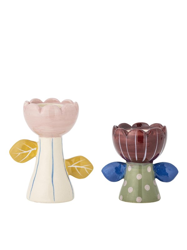 Bloomingville - Florita fyrfads- og lysestage, Multifarvet, Stentøj - L11,5 Ã H11 Ã B8/L12,5 Ã H15 Ã B8 cm, sæt med 2