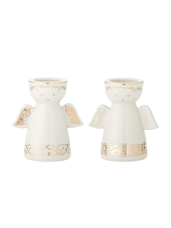 Bloomingville - Faella Fyrfads- & Lysestage, Hvid, Stentøj, D11xH12 cm, Set of 2