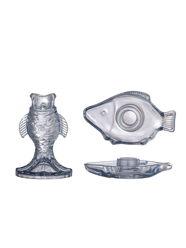 Bloomingville - Linley Lysestage, Blå, Glas, L13xH2,5xW7,5/D8xH12 cm, Set of 2