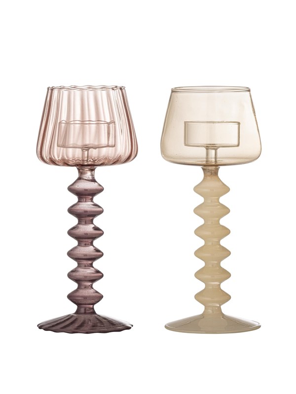 Bloomingville - Daze Fyrfadsstage, Rosa, Glas, D8xH20,5 cm, Set of 2