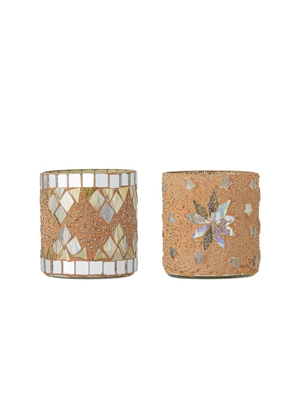 Bloomingville - Miya Fyrfadsstage, Natur, Glas, D7,5xH7,5 cm, Set of 2