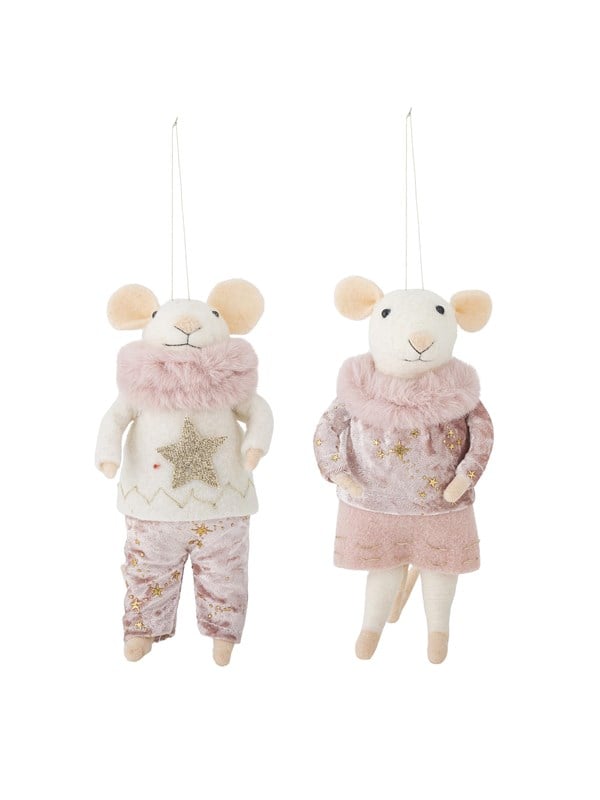 Bloomingville - Peo Ornament Julefigur Sæt - Rosa - Uld - 2 Stk.