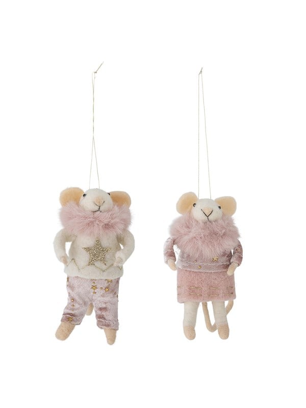 Bloomingville - Peo Ornament, Rosa, Uld, L8xH13xW6 cm, Set of 2