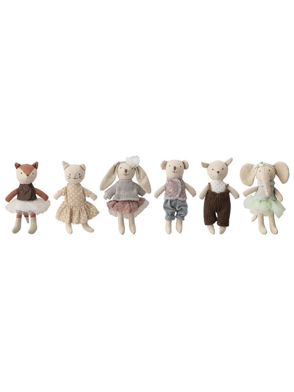 Bloomingville - Animal friends Dukke, Multifarvet, Bomuld, L10xH16xW4,5 cm, Set of 6