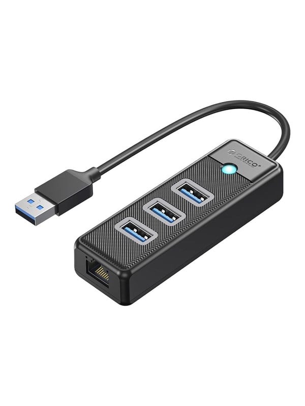 ORICO PW3UR25-U3 USB Hub 4-Port 3x USB-A 3.0 1x RJ45 2.5G Ethernet 1.8m - Black USB hub - USB 3.0 - 4 ports - Sort