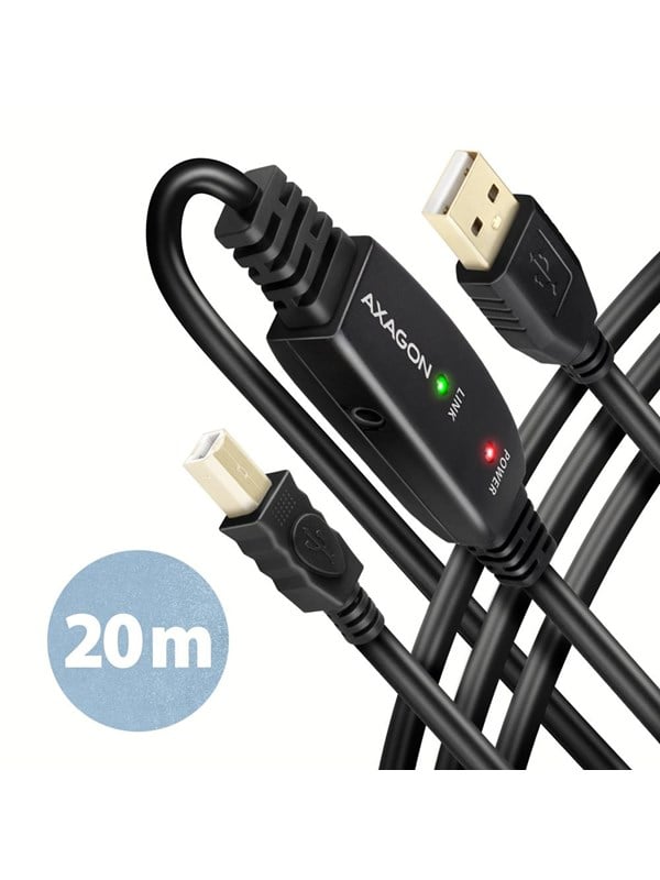 AXAGON ADR-220B USB 2.0 A-M -> B-M aktivt forbindelses-/repeaterkabel 20m - Kabel - Digital/Daten USB-kabel