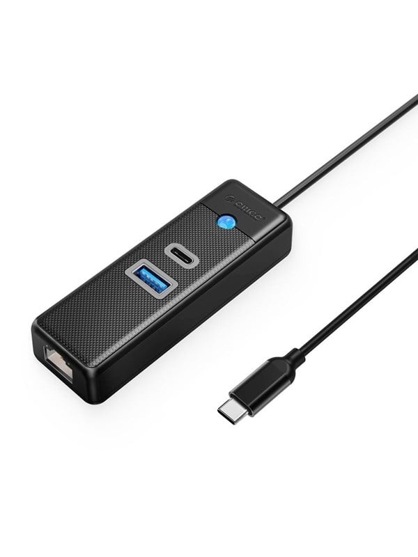 ORICO PWCUR-C3 3-port USB hub 1x USB-A 3.0 1x USB-C 3.0 1x RJ45 Gigabit Ethernet 0.5 m - black USB hub - USB 3.0 - Sort