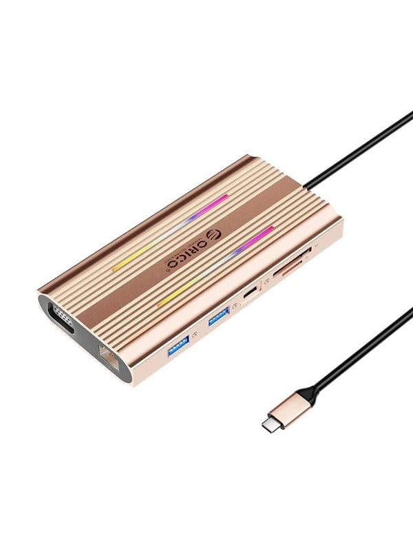 ORICO XDR 12in1 RGB USB-C Docking Station USB-A USB-C PD 100W 2x HDMI 4K 60Hz VGA RJ45 Gigabit SD and microSD Card Reader - Rose Gold USB hub - USB 3.1 - 12 ports