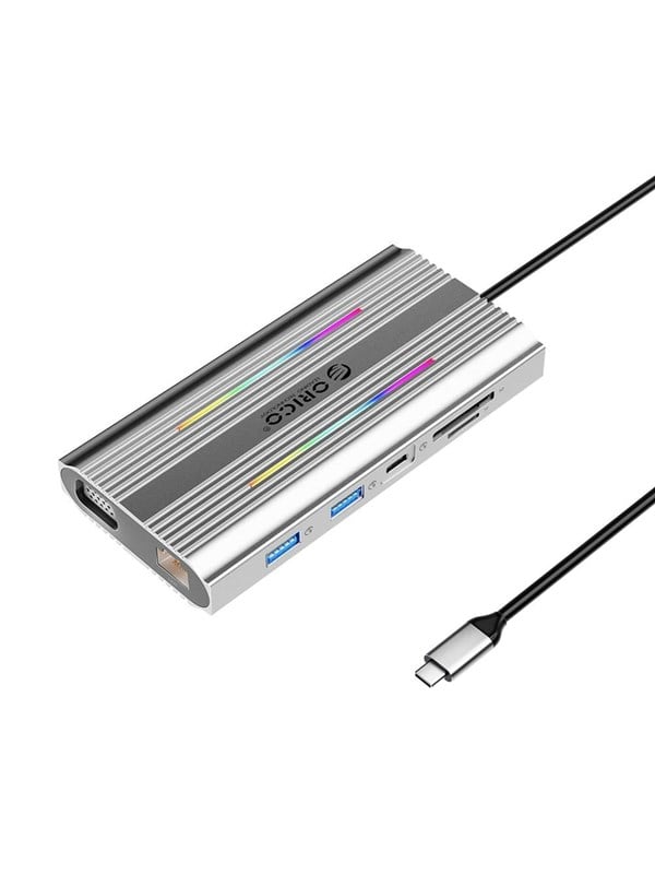 ORICO XDR 12in1 RGB USB-C Docking Station USB-A USB-C PD 100W 2x HDMI 4K 60Hz VGA RJ45 Gigabit SD and microSD Card Reader - Gray USB hub - 12 ports - Grå