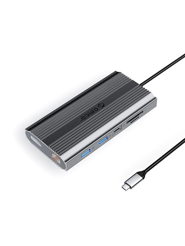 ORICO XDR 12in1 USB-C Docking Station USB-A USB-C 2x HDMI 4K 60Hz DisplayPort 4K 60Hz RJ45 Gigabit PD 100W SD and microSD Card Reader - Gray USB hub - USB 3.1 - 12 ports - Grå
