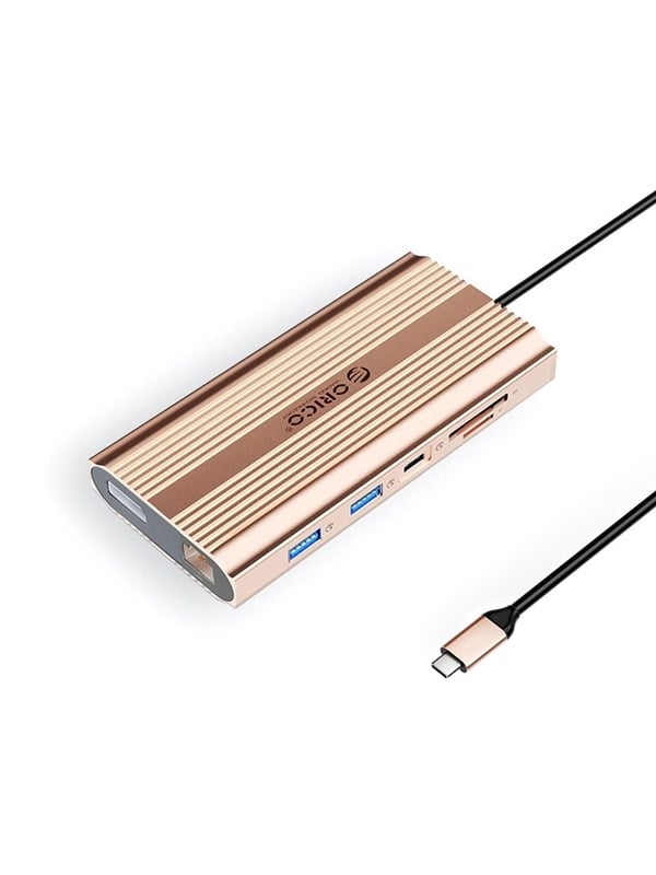 ORICO XDR 12in1 USB-C Docking Station USB-A USB-C 2x HDMI 4K 60Hz DisplayPort 4K 60Hz RJ45 Gigabit PD 100W SD and microSD Card Reader - Rose Gold USB hub - USB 3.1 - 12 ports