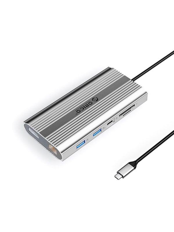 ORICO XDR 12in1 USB-C Docking Station USB-A USB-C 2x HDMI 4K 60Hz DisplayPort 4K 60Hz RJ45 Gigabit PD 100W SD and microSD Card Reader - Silver USB hub - USB 3.1 - 12 ports - Grå