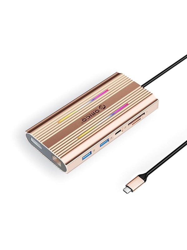 ORICO XDR 12in1 RGB USB-C Docking Station USB-A USB-C 2x HDMI 4K 60 Hz DisplayPort 4K 60 Hz RJ45 Gigabit PD 100W SD and microSD Card Reader - Rose Gold USB hub - USB 3.1 - 12 ports