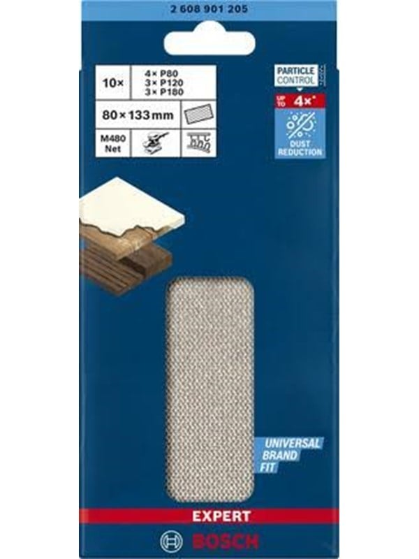 Bosch Accessories EXPERT M480 2608901205 Slibenet-sæt perforeret Kornstørrelse 80, 80, 80, 80, 120, 120, 120, 180, 180, 180 (L x B) 133 mm x 80 mm 10