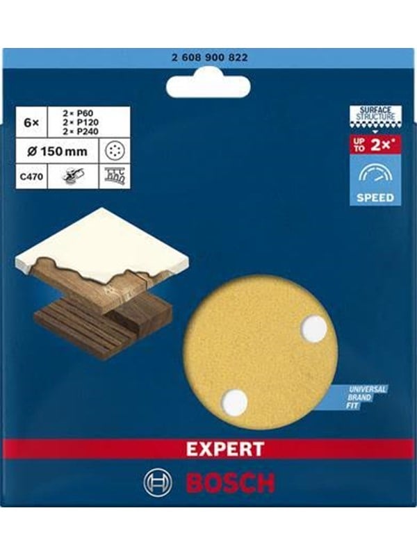 warehouse 3----Expert C470 Schleifblatt-Set, Ø 150mm, K60 / 120 / 240 (6-teilig, für Exzenterschleifer)