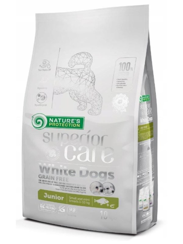 Nature's Protection Superior Care White Dogs Grain Free Junior Small Białoryba - dry food for puppies - 10 kg
