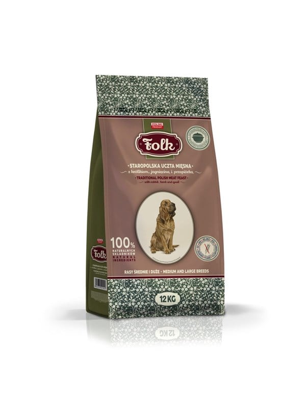 Folk Medium and large breeds Traditional polish meat feast with rabbit lamb and quail - dry dog food - 12kg