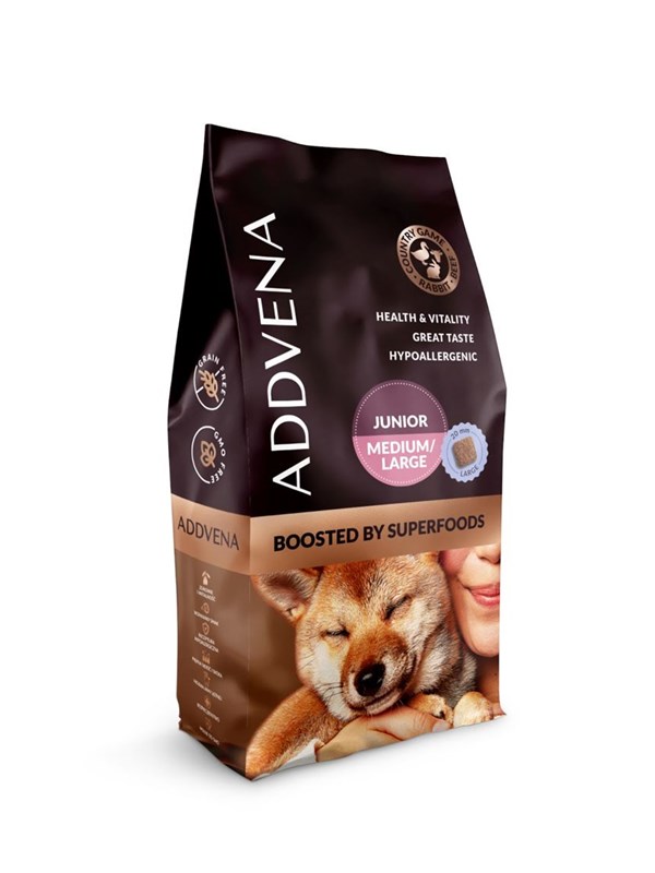 ADDVENA Boosted by Superfoods - hvalpefoder til mellem og store racer, 10 kg