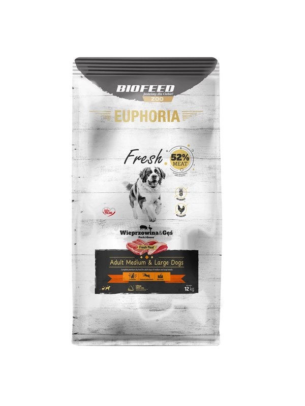 Biofeed Euphoria Fresh Adult Medium & Large Pork with goose - dry dog food - 12kg