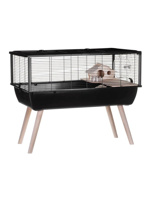 ZOLUX Neo Nigha Small H36 sort gnaverbur 78 x 36 x 48 cm med hus, hjul og skål