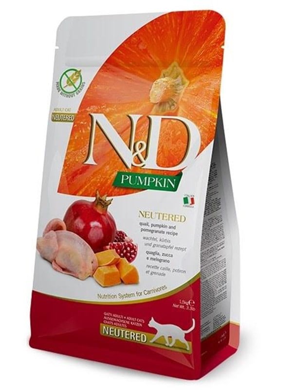 Kattemad tørfoder Farmina N&D Pumpkin Neutered Vagtel 5 kg