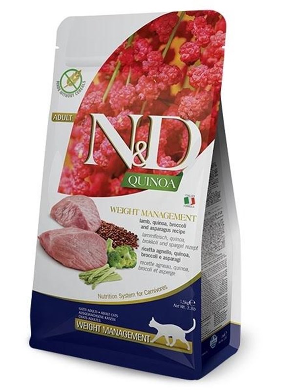 Kattemad tørfoder Farmina N&D Quinoa Weight Management lam & broccoli - 5 kg