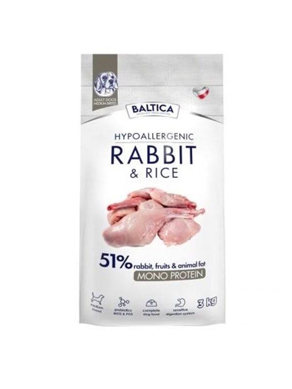 BALTICA Nutraceutic Hypoallergenic M Rabbit with rice - dry dog food - 3kg