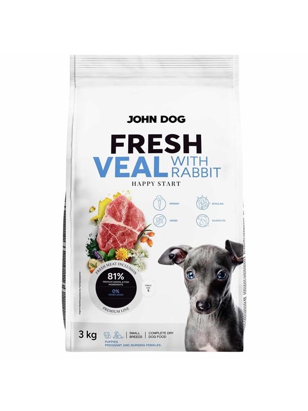 John Dog Fresh Junior Small breeds Veal with rabbit - dry dog food - 3kg