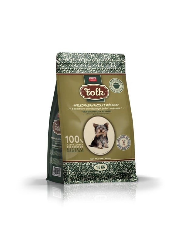 Folk Small breeds Traditional Greater Poland duck with rabbit apples and marjoram - dry dog food - 1.6kg