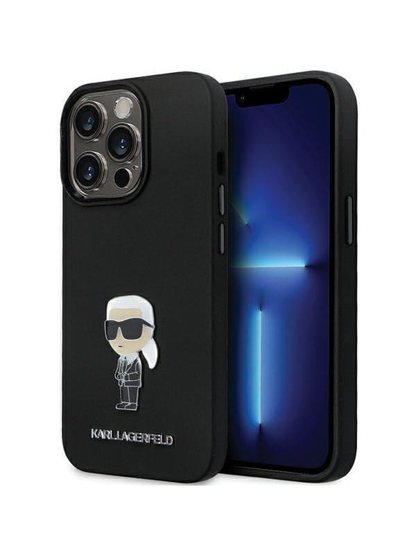 Karl Lagerfeld KLHCP14LSMHKNPK case for iPhone 14 Pro - black Silicone Ikonik Metal Pin