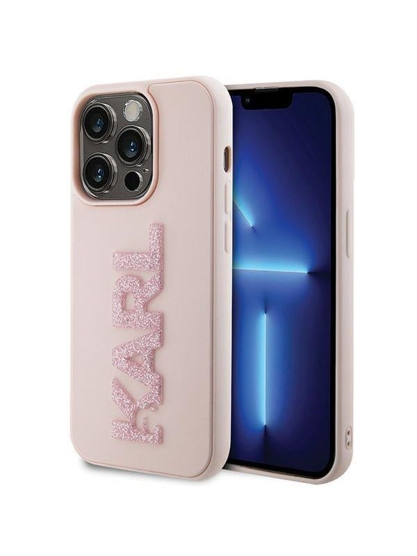 Karl Lagerfeld 3D Rubber Glitter Logo case for iPhone 15 Pro Max - pink