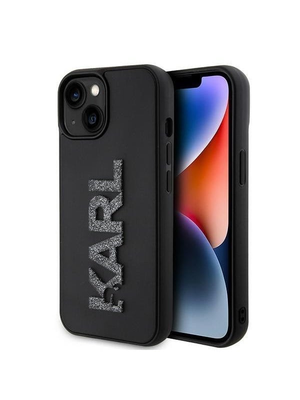 Karl Lagerfeld 3D Rubber Glitter Logo case for iPhone 15 - black